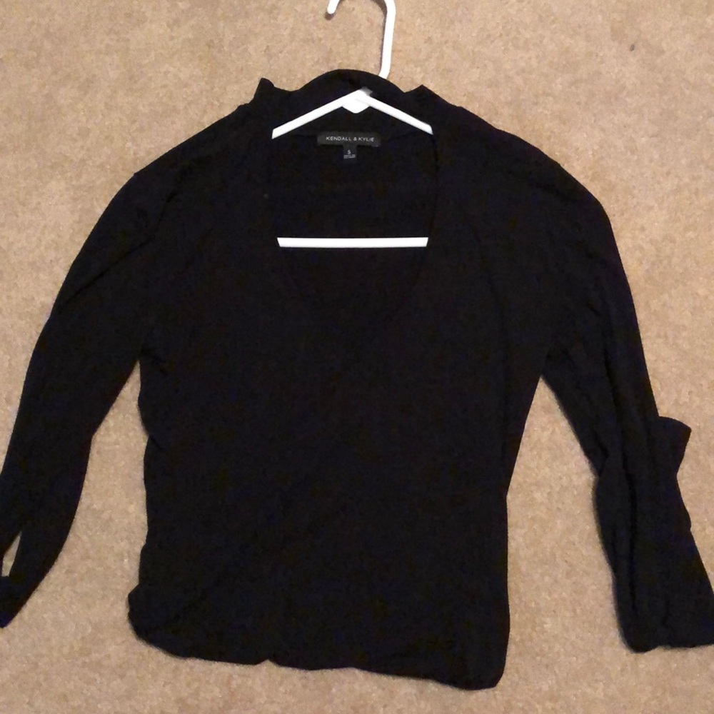 Choker and v neck cut out long sleeve black bsuit